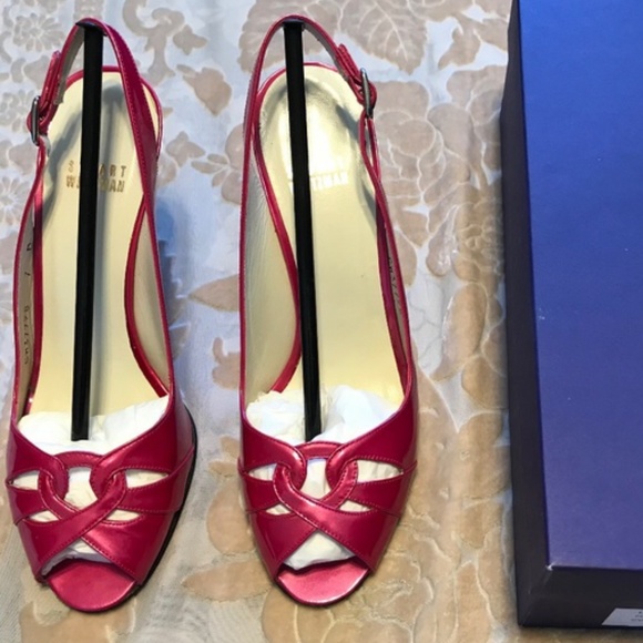 Stuart Weitzman Slingback Hot Pink 4" Heels Size 37/7 - Picture 2 of 8